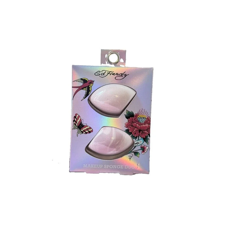 Ed Hardy Makeup Sponge Duo 2-Piece Pink Teardrop Reusable Standard Sponges New